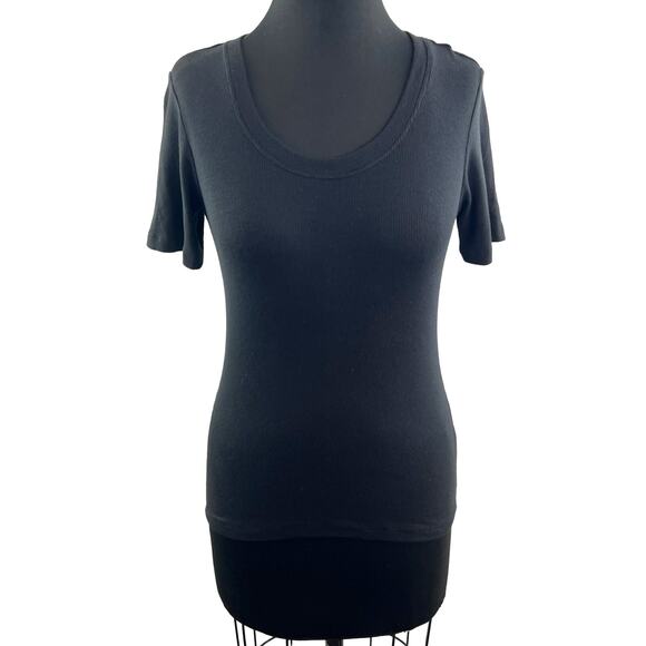 ALALA Black Tencel Top Cotton Stretch Scoop Neck Short Sleeve Pullover Size XS - Picture 1 of 10